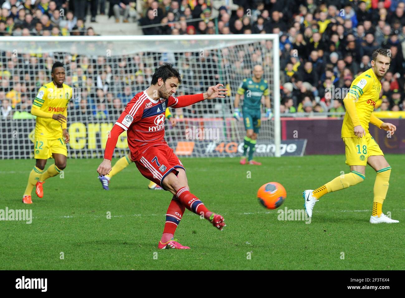 Clement GRENIER of Lyon during the French Championship L1 2013/2014 football match between FC Nantes and Olympique Lyonnais on February 9, 2014 at La Beaujoire stadium in Nantes, France. Photo Pascal Allee / DPPI Stock Photo