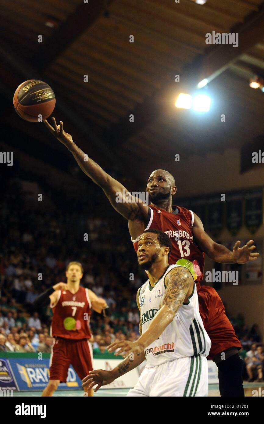 Louis CAMPBELL (USA SIG) and Taurean GREEN (USA SCP) during the Leg 3 of  the French ProA basketball playoffs final match Limoges vs Strasbourg, on  June 5th, 2014 at Palais des Sports