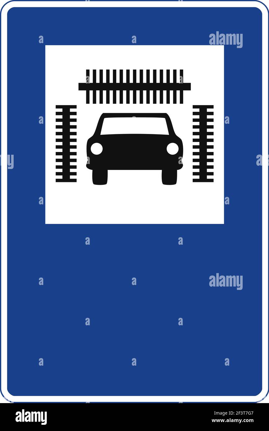 Rectangular traffic signal in blue and white, isolated on white background. Car wash Stock Vector