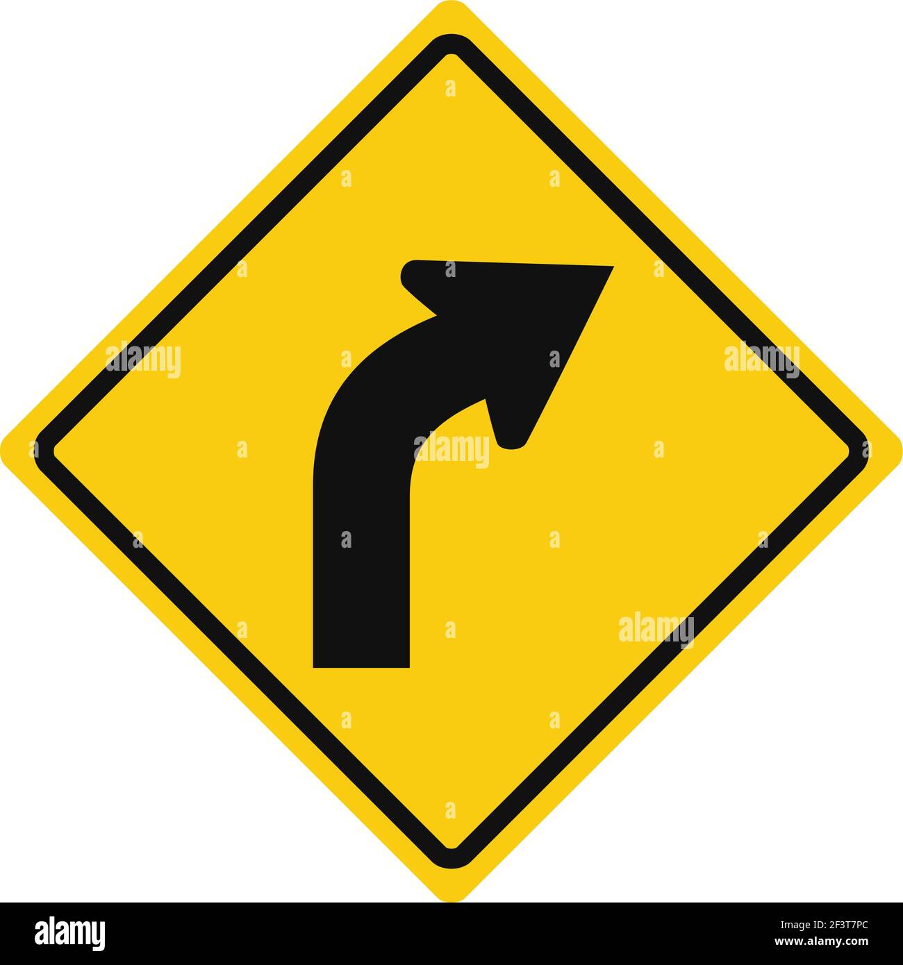 Rhomboid traffic signal in yellow and black, isolated on white background. Warning of sharp right curve Stock Vector