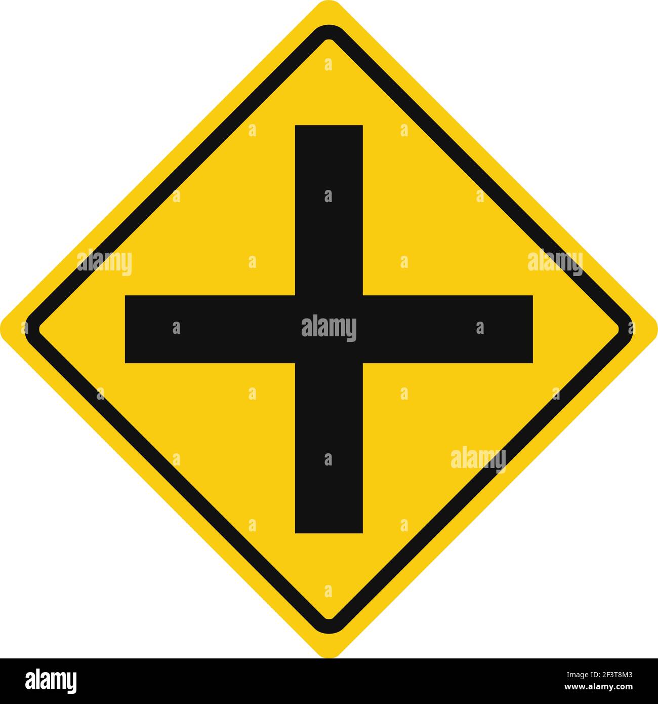 Rhomboid traffic signal in yellow and black, isolated on white background. Warning of crossroad Stock Vector