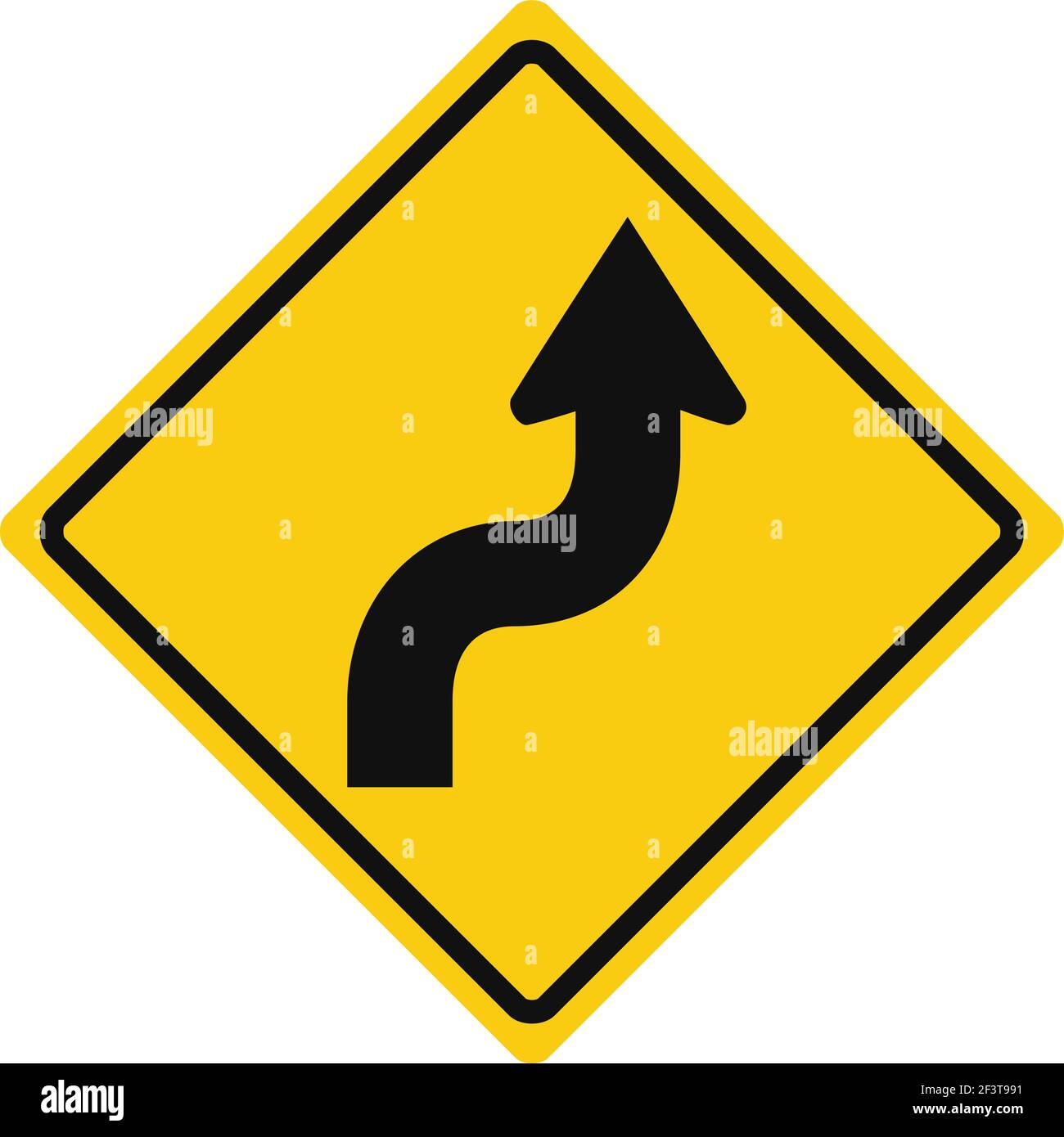 Rhomboid traffic signal in yellow and black, isolated on white