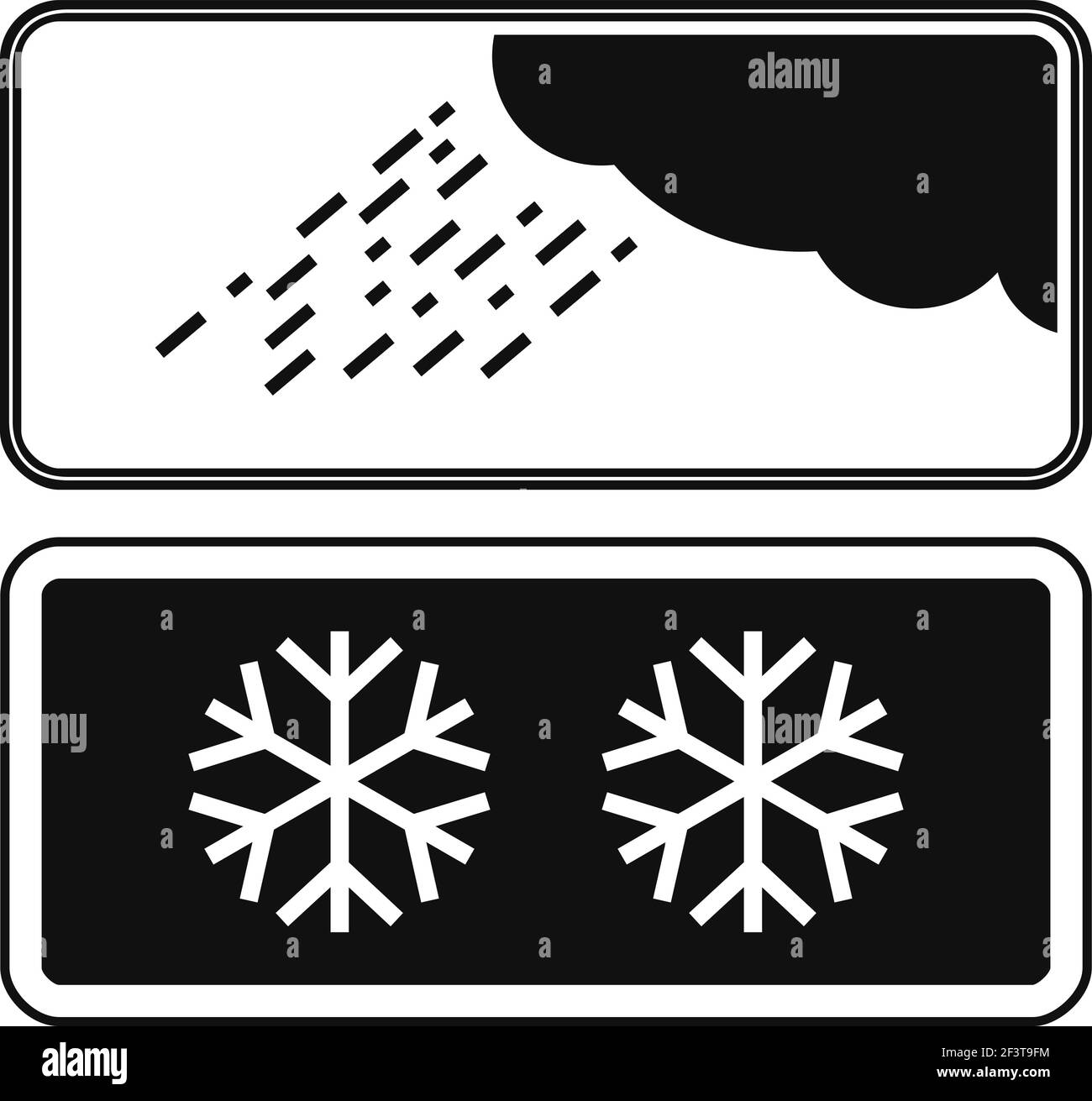 Rectangular complementary panels with snow and rain icons, isolated on white background. Stock Vector