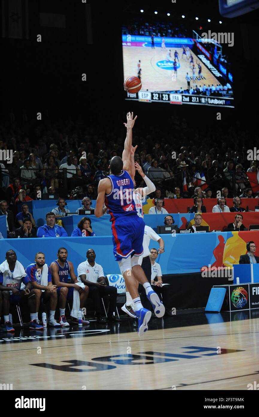 Rudy GOBERT in action during the basketball Euro 2015 semi-final between  France and Spain at
