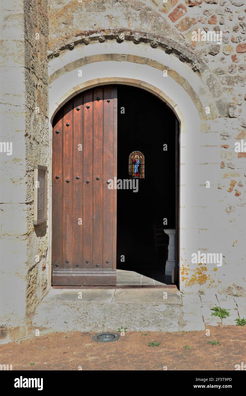 View of Stain Glass Window through A Church, Loire Valley, France Stock Photo