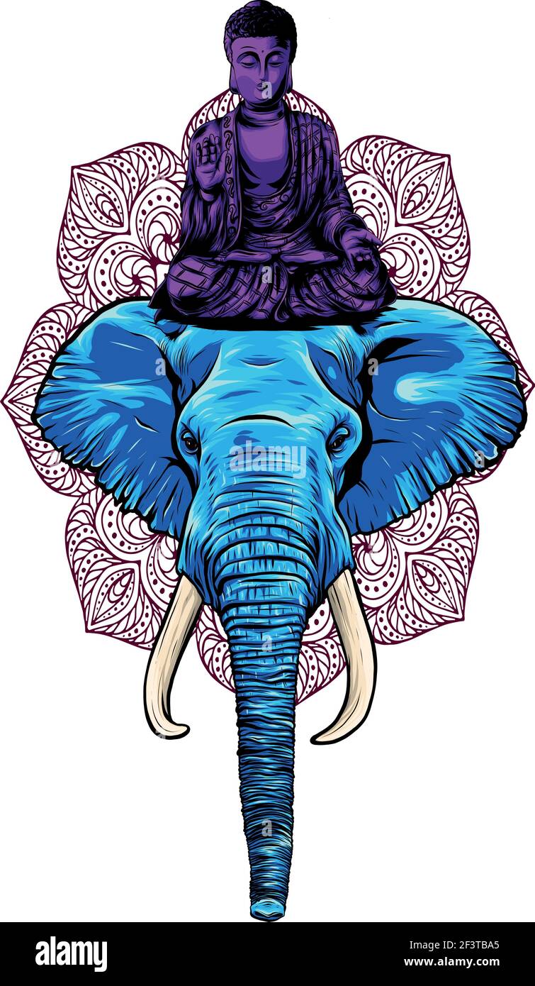 buddha sitting on elephant head vector illustration Stock Vector