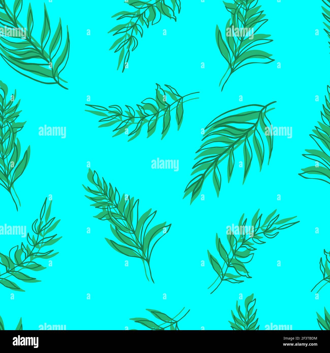 seamless pattern  palm leaves green leaves and contours on background. For textiles, packaging, fabrics, wallpapers, backgrounds, invitations. Stock Photo