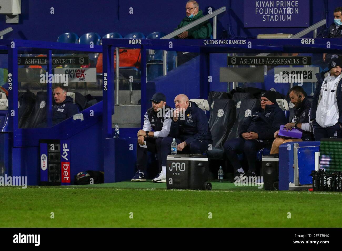 LONDON, UK. MARCH 17TH: QPRs Manager Mark Warburton ponders his options during the Sky Bet Championship match between Queens Park Rangers and Millwall at Kiyan Prince Community Stadium, London on Wednesday 17th March 2021. (Credit: Ian Randall | MI News) Credit: MI News & Sport /Alamy Live News Stock Photo