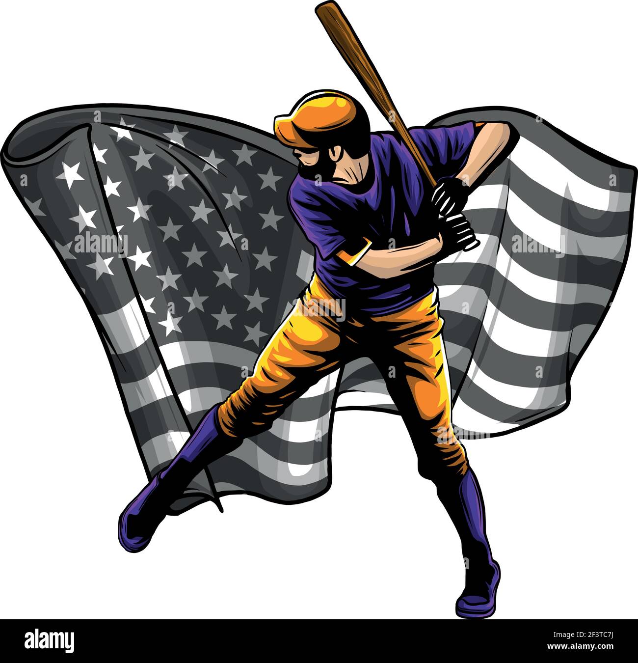 american flag with baseball player vector illustration Stock Vector