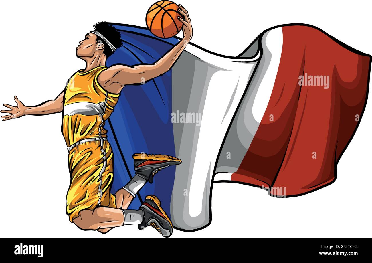 vector cartoon basketball player with french flag Stock Vector