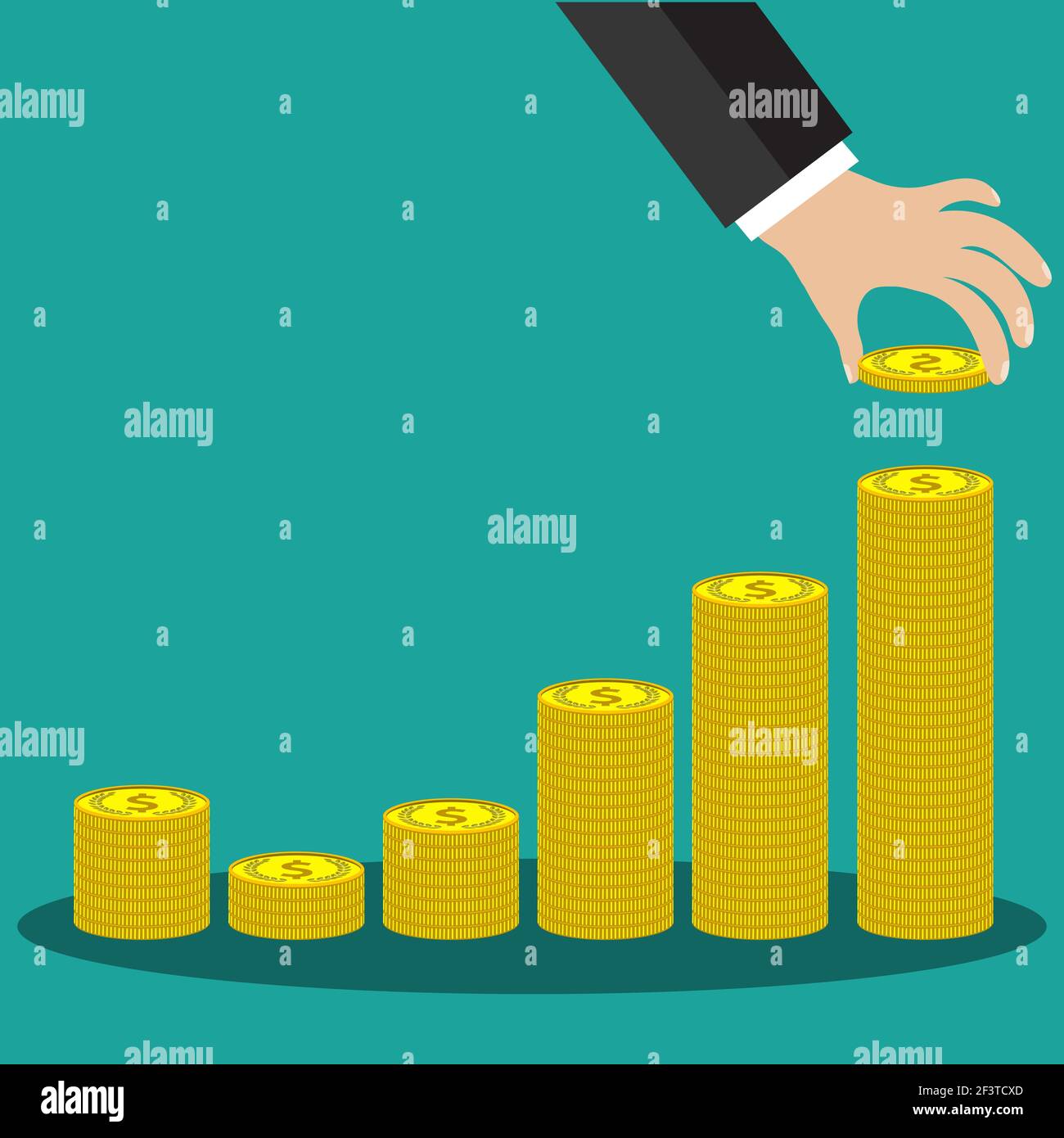 Buisness man hand hold gold coin and stacks Stock Vector Image & Art ...