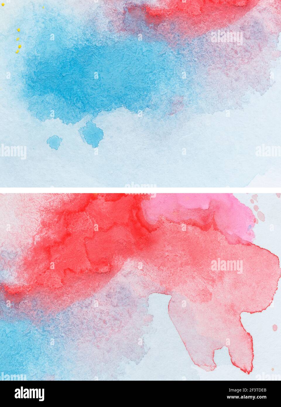 Close-up of two abstract red and light blue watercolor gradient fill backgrounds with watercolour stains. Two high resolution full frame paper texture Stock Photo