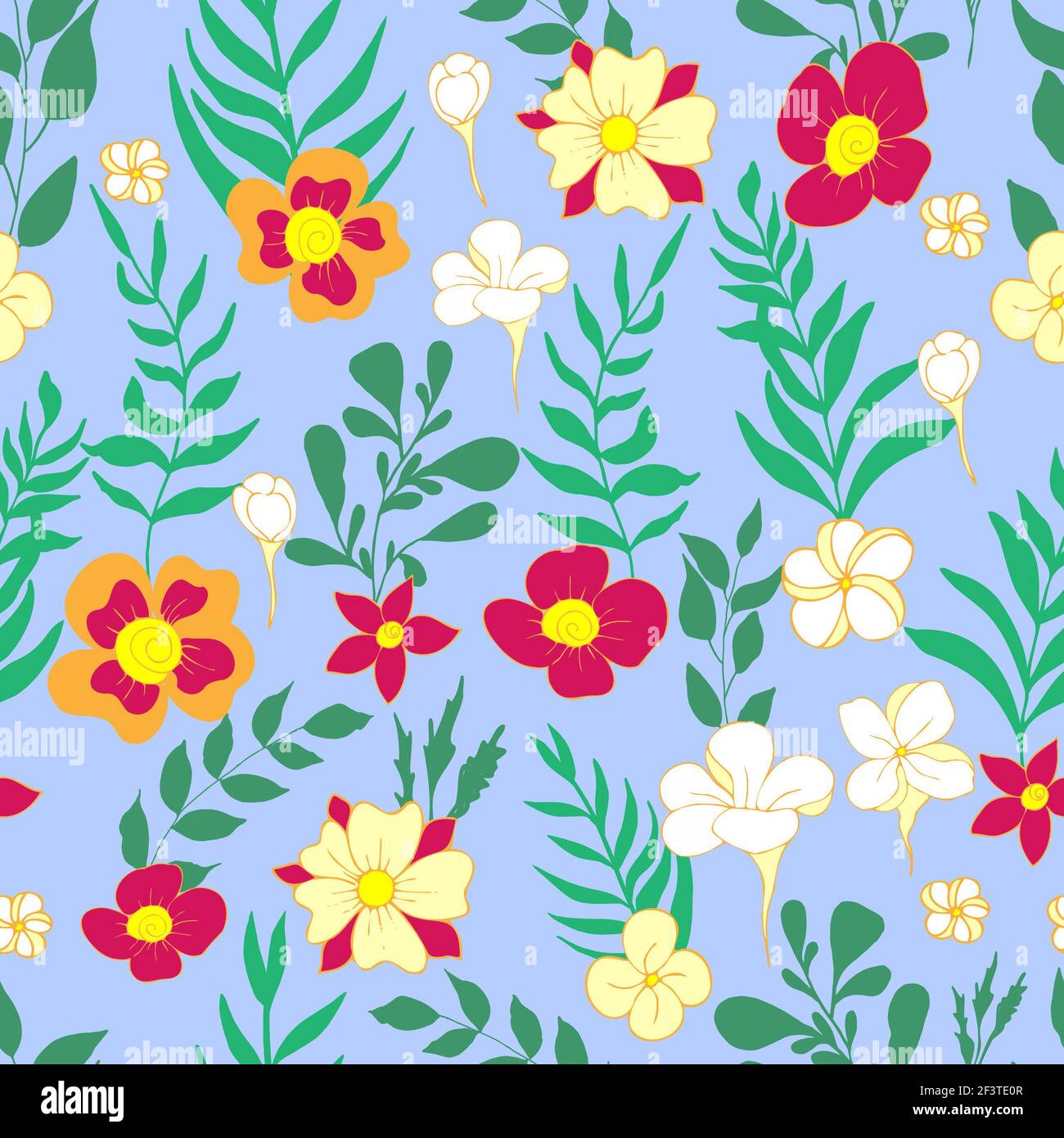 seamless pattern flower and leaves illustration Stock Photo - Alamy