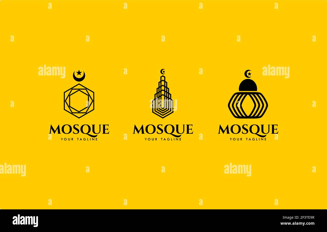Hexagon Mosque Logo Illustration Vector Design Template suitable for islamic graphic element Stock Vector