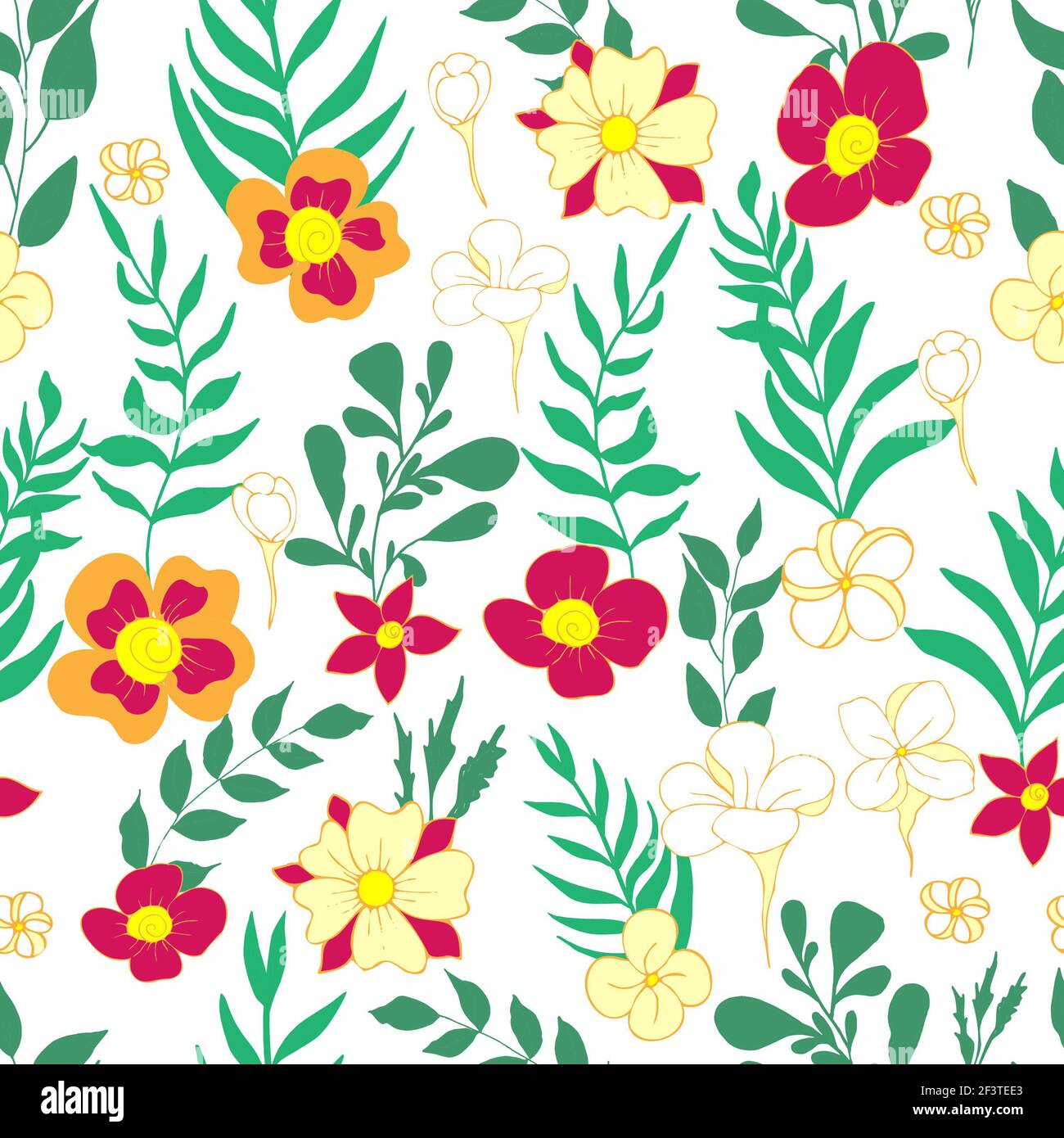 seamless pattern flower and leaves illustration Stock Photo - Alamy