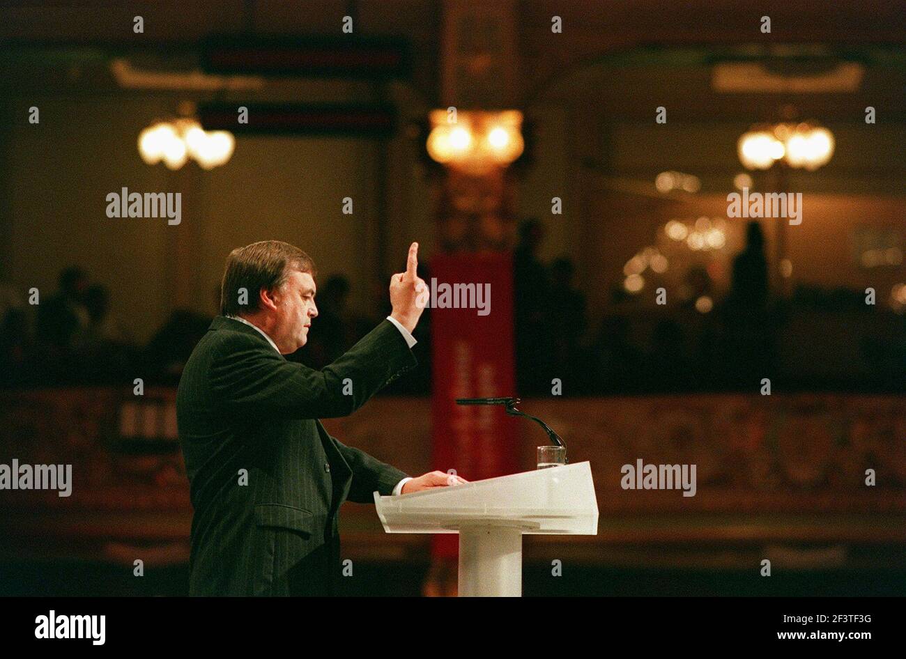 John Prescott Labour Deputy Leader indicates to delegates the Conservative Government majority of one during the Labour Party Conference Blackpool 1996 Dbase Stock Photo