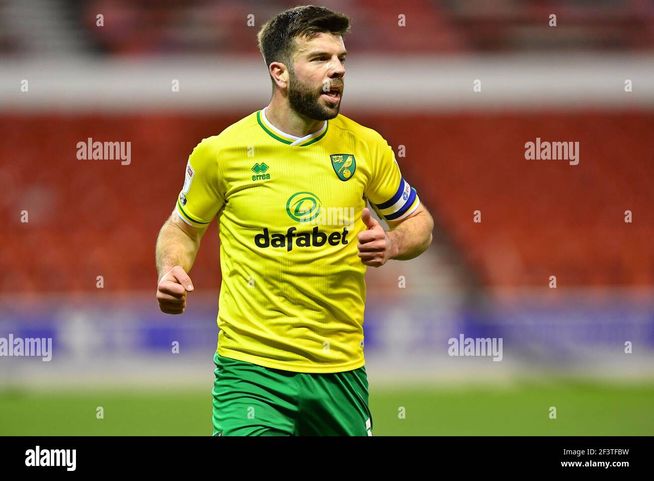 NOTTINGHAM, ENGLAND. MARCH 17TH: Grant Hanley of Norwich City in action during the Sky Bet Championship match between Nottingham Forest and Norwich City at the City Ground, Nottingham on Wednesday 17th March 2021. (Credit: Jon Hobley | MI News) Credit: MI News & Sport /Alamy Live News Stock Photo