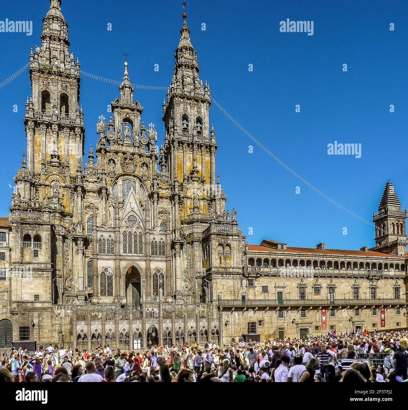 people gathering on the square in front of the Cathedral in Santiago de Compostela on St. James day, July 25, 2010 Stock Photo