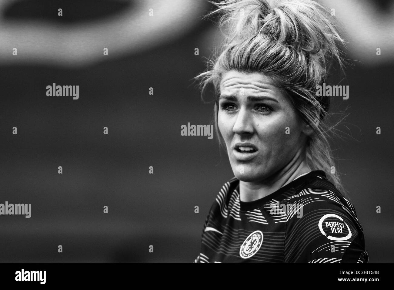 Millie Bright (#4 Chelsea) looks on during the FA Womens Continental Tyres League Cup final game between Bristol City and Chelsea at Vicarage Road Stadium in Watford. Stock Photo