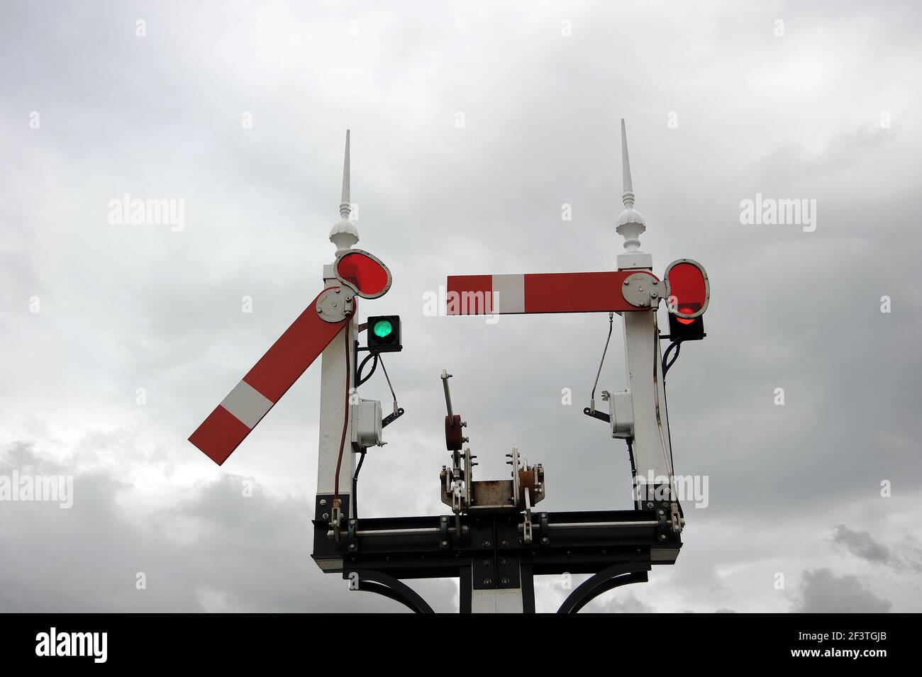 Semaphore Signals at Porthmadog Harbour Station. Stock Photo