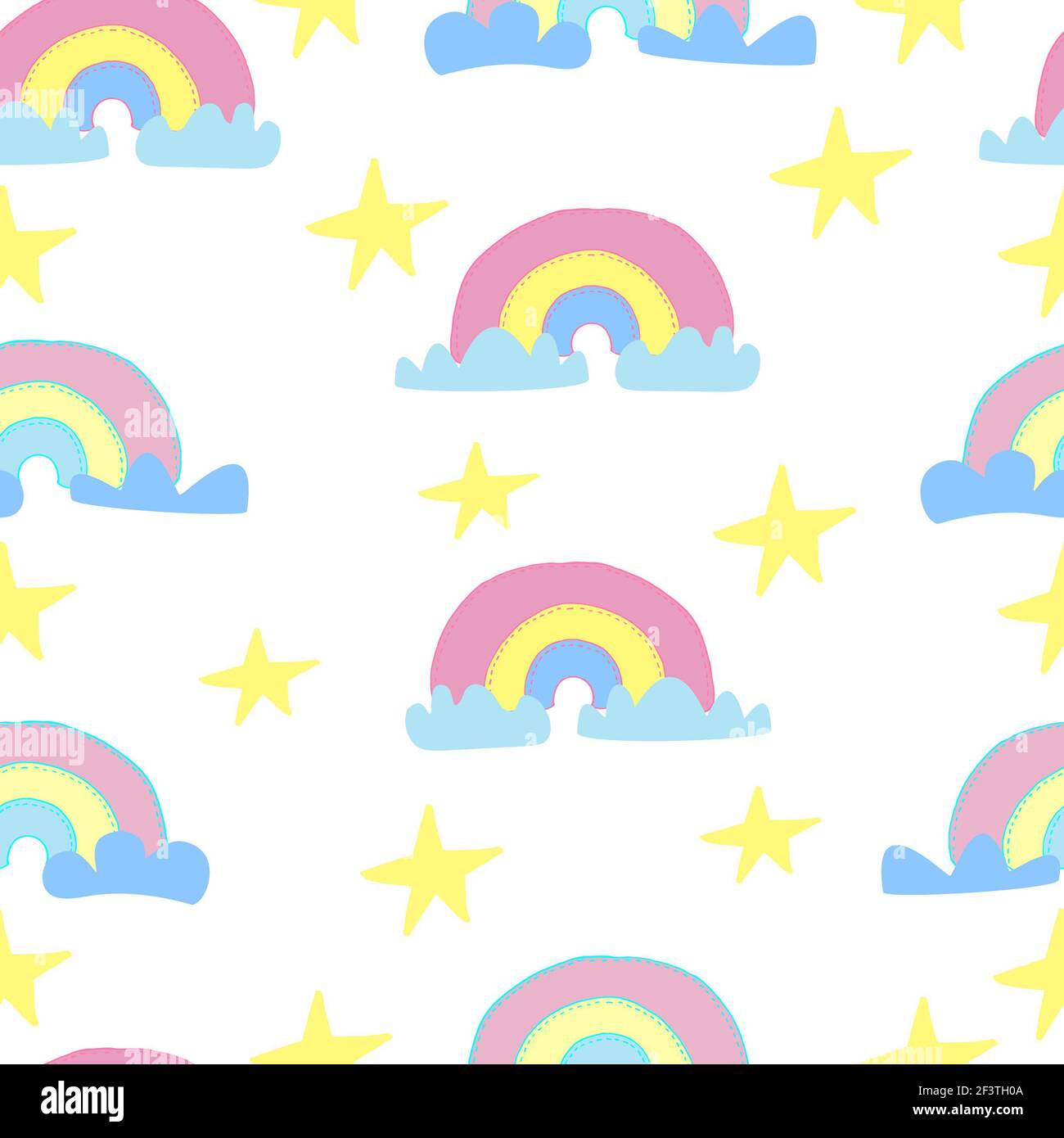 Rainbow pattern with clouds and stars. seamless pattern for children ...