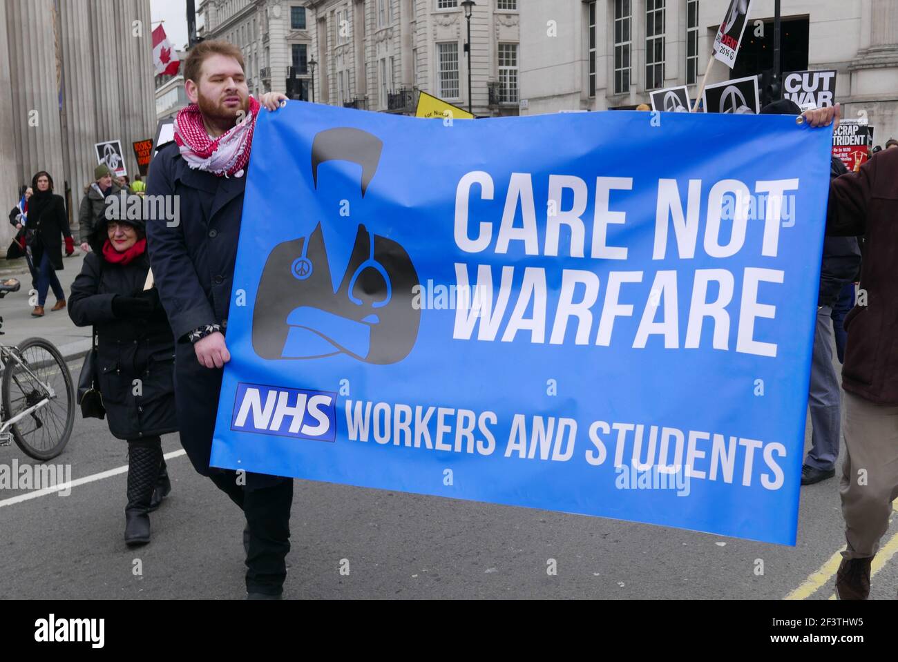 NHS Workers Protesting Against Military Expenditure Stock Photo