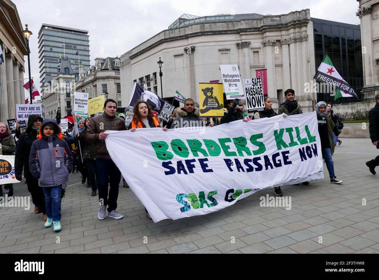 SOAS Students marching on Trafalgar Square against anti-immigration policies Stock Photo