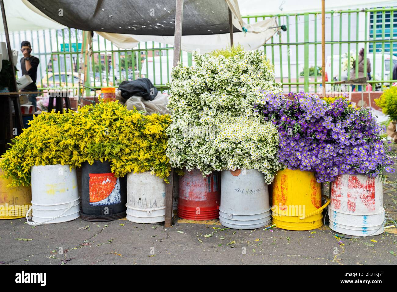 flower bouquets at Paloquemao Market Square, Bogota, Colombia Stock Photo