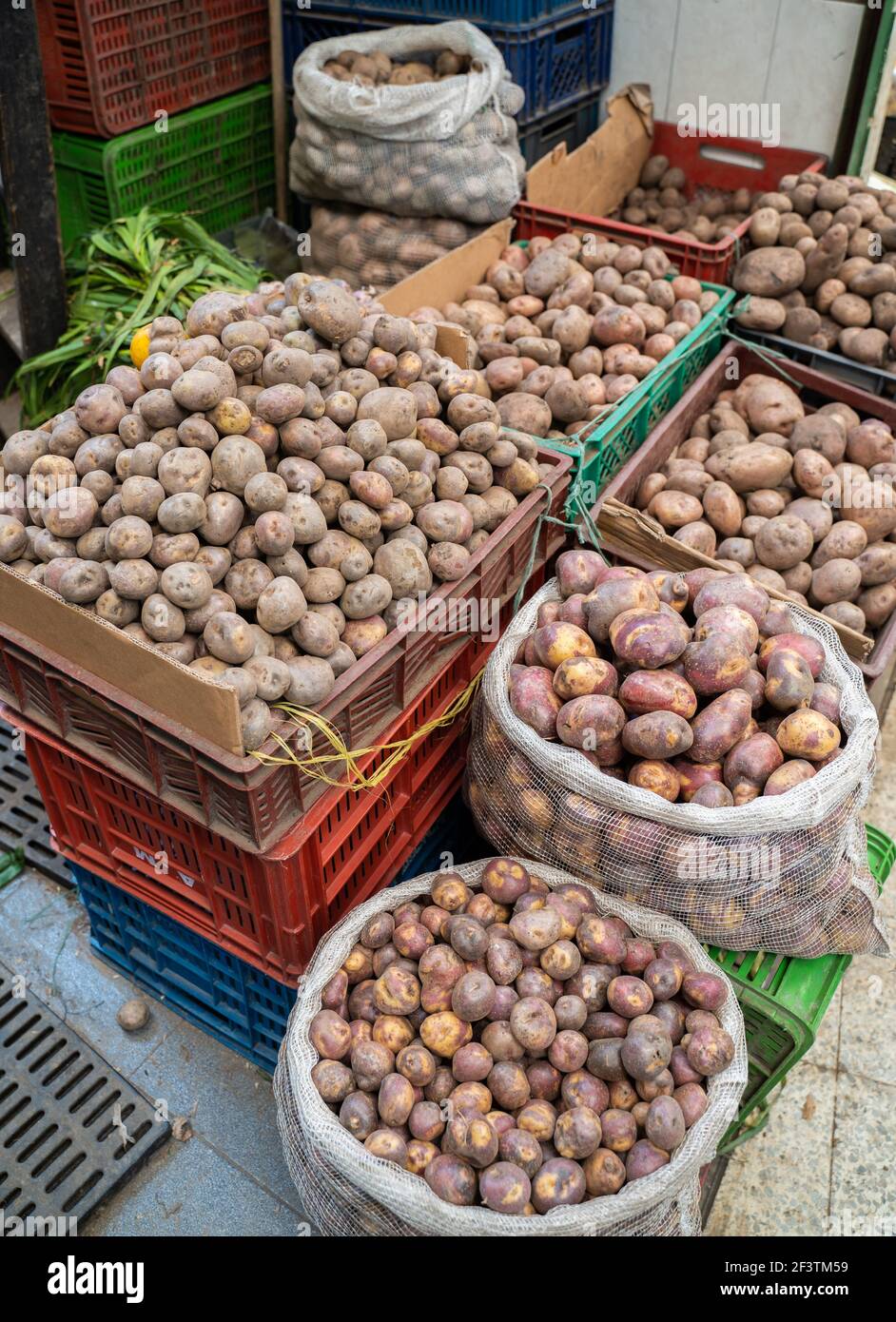 Potato stand in Paloquemao Market Square, Bogota, Colombia Stock Photo