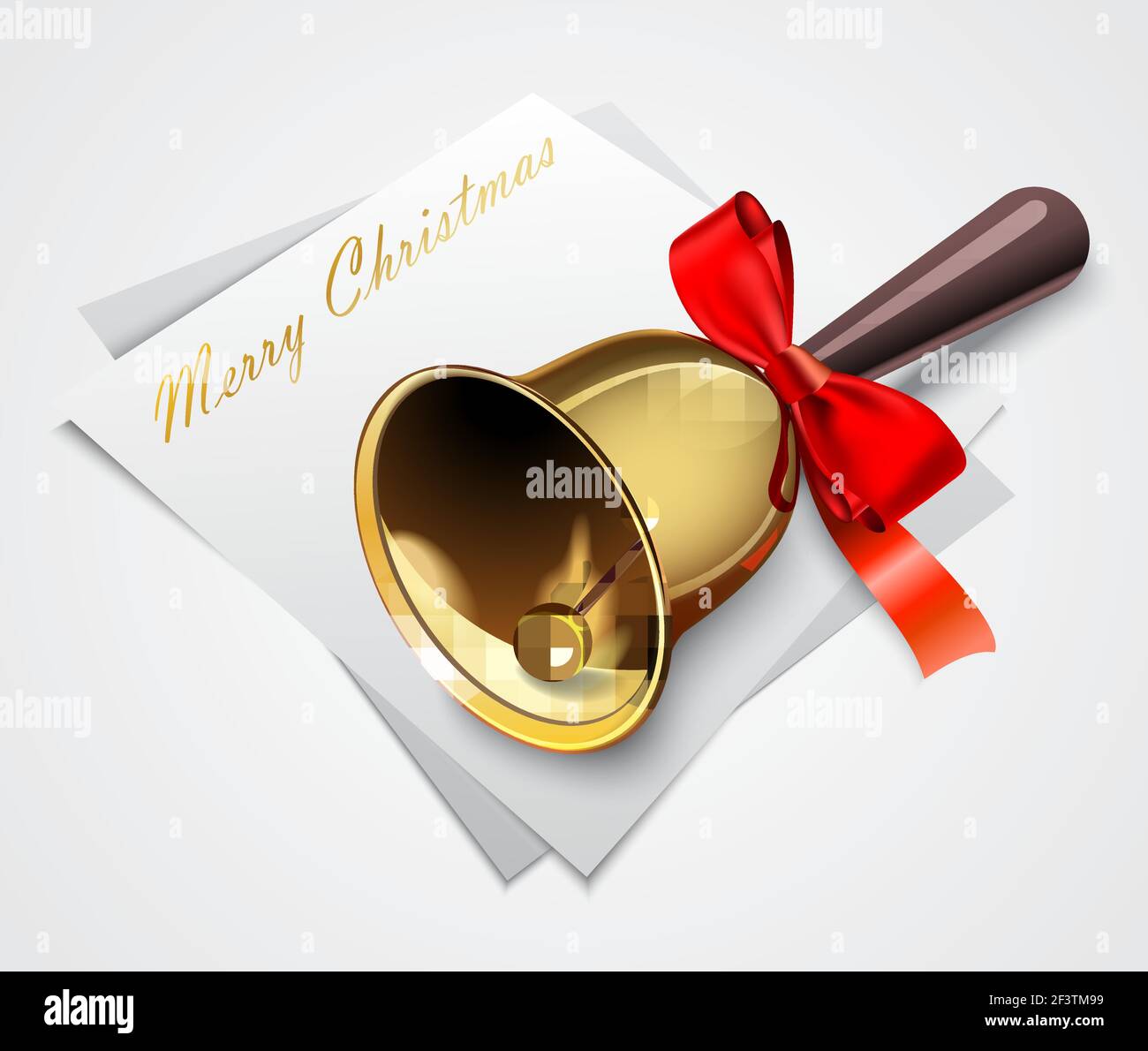 Realistic gold christmas bells red bow hi-res stock photography and ...