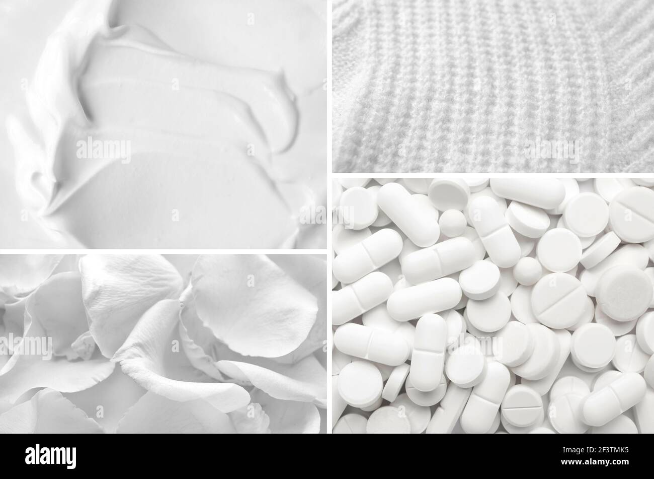 Collage of white textures, closeup Stock Photo