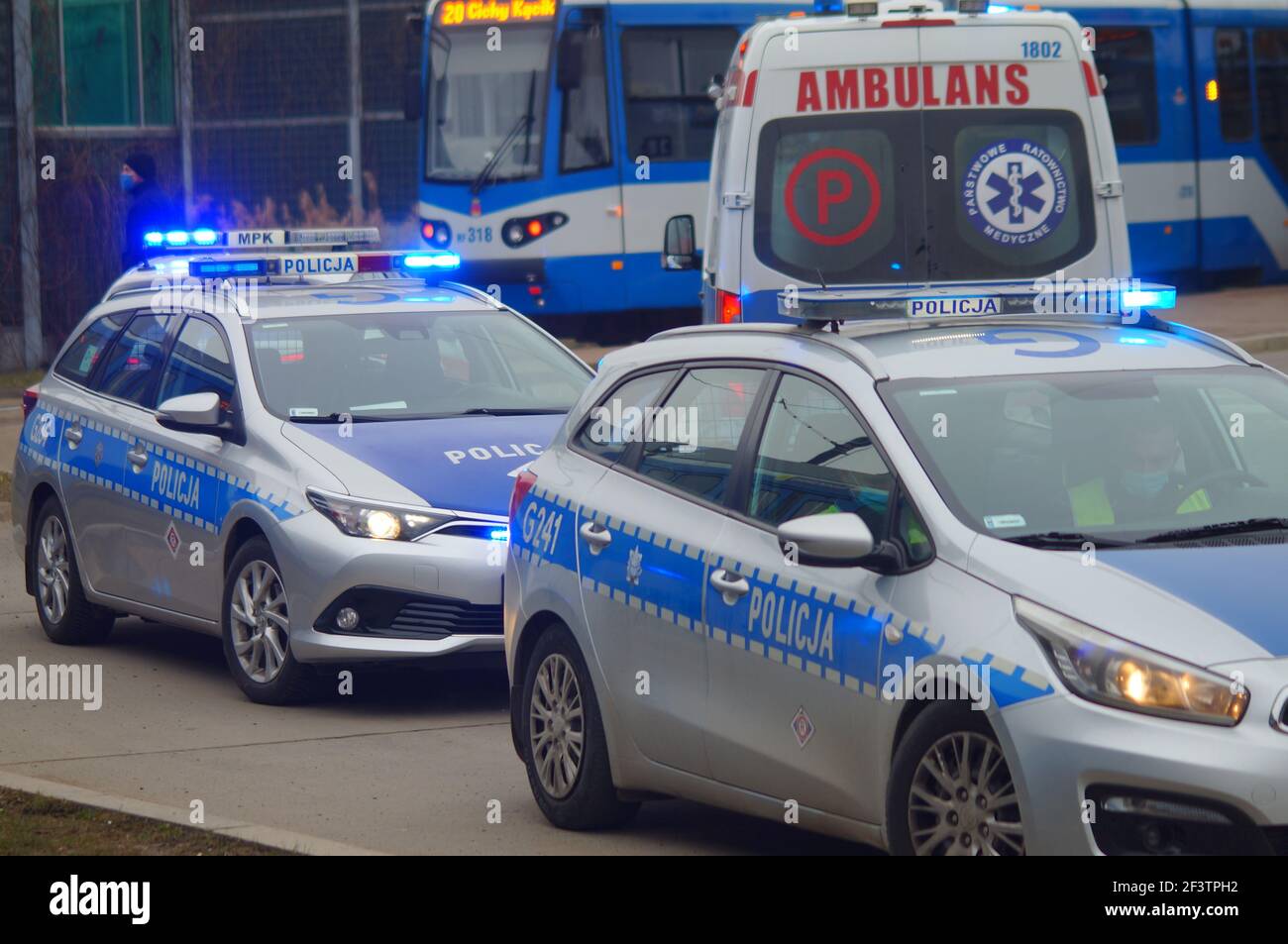 Accident involving streetcar and passenger police, medical and