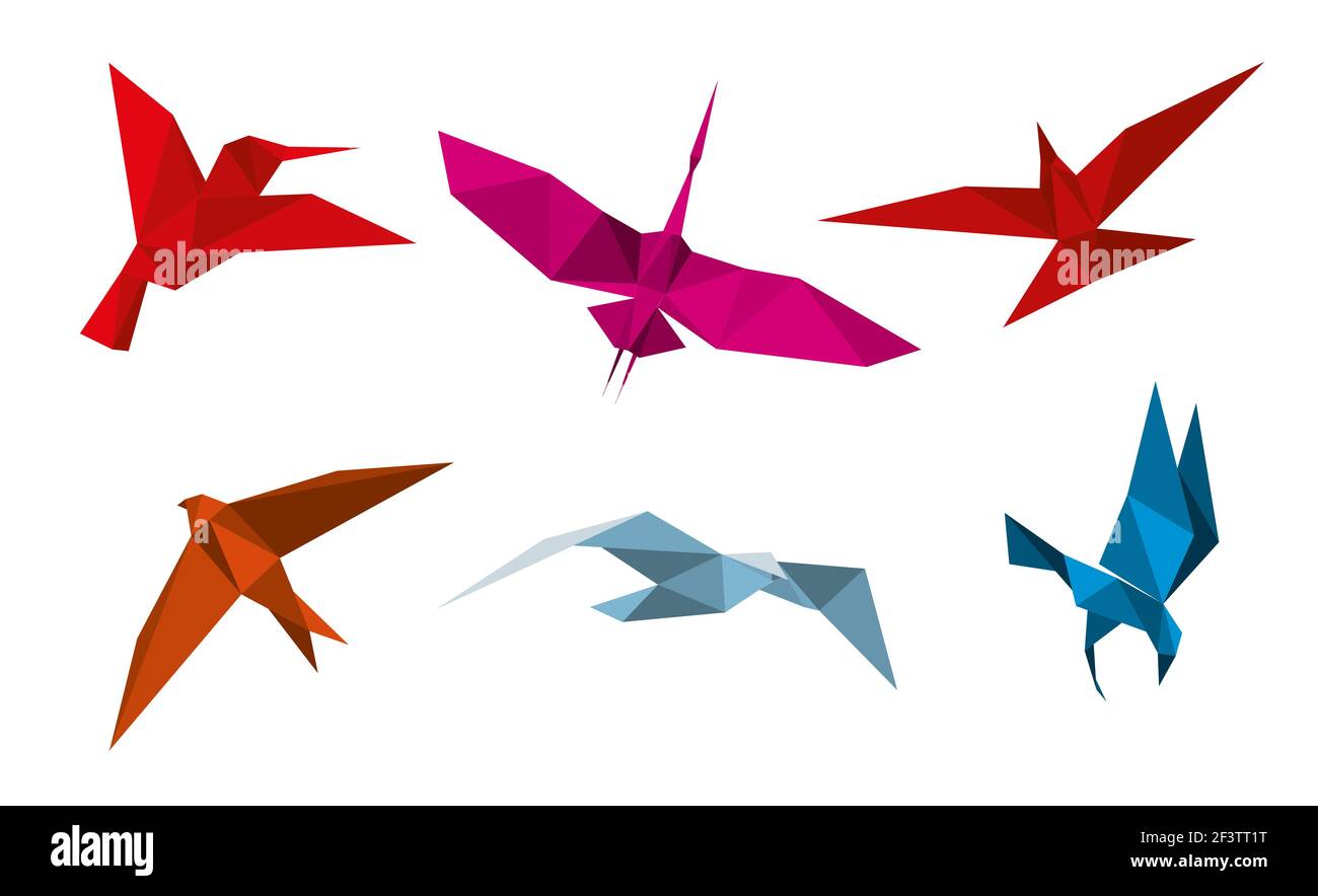 Vector origami birds. Flight animal dove bird, fly bird decoration, pigeon bird paper, origami swallow bird illustration Stock Vector