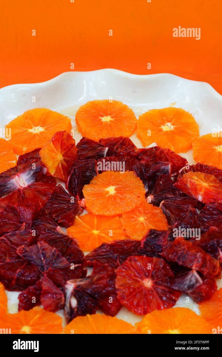 Slices of blood oranges and caracara oranges Stock Photo Alamy