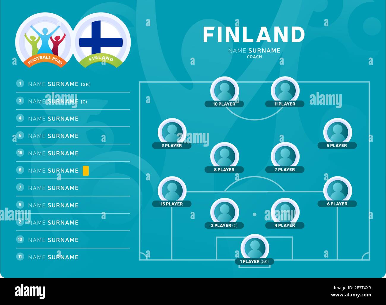 Finland lineup Football 2020 tournament final stage vector illustration. Country team lineup