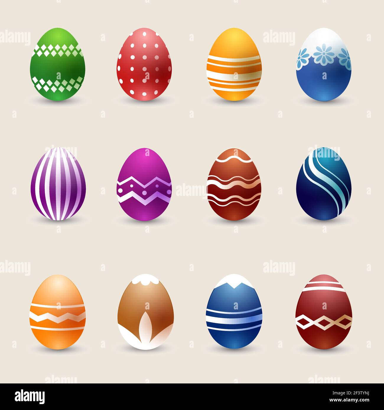 Realistic color Easter eggs vector set. Egg easter, decoration egg easter holiday, traditional easter egg illustration Stock Vector