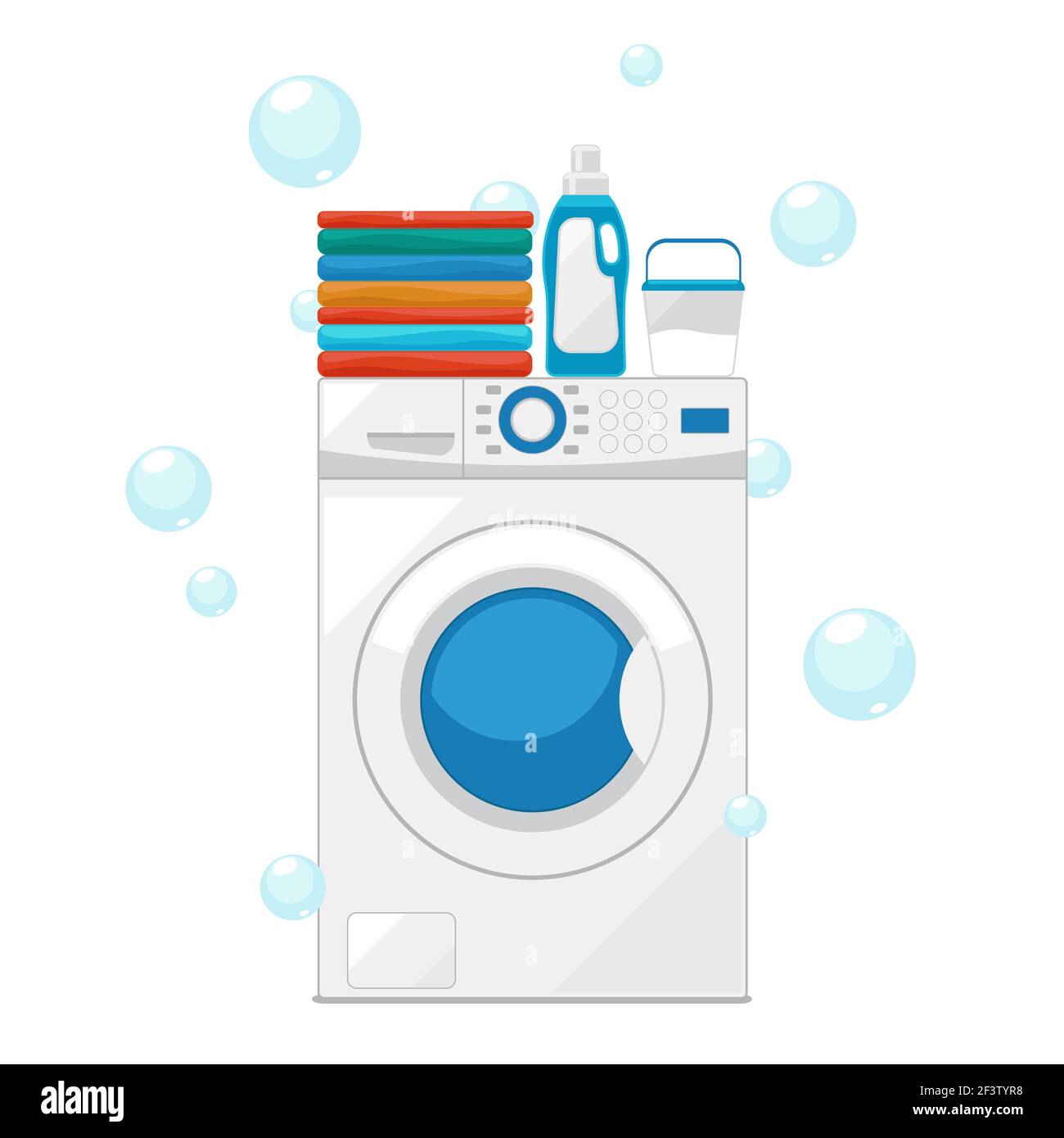 Washing machine. Vector wash clothes illustration. Equipment housework laundry Stock Vector