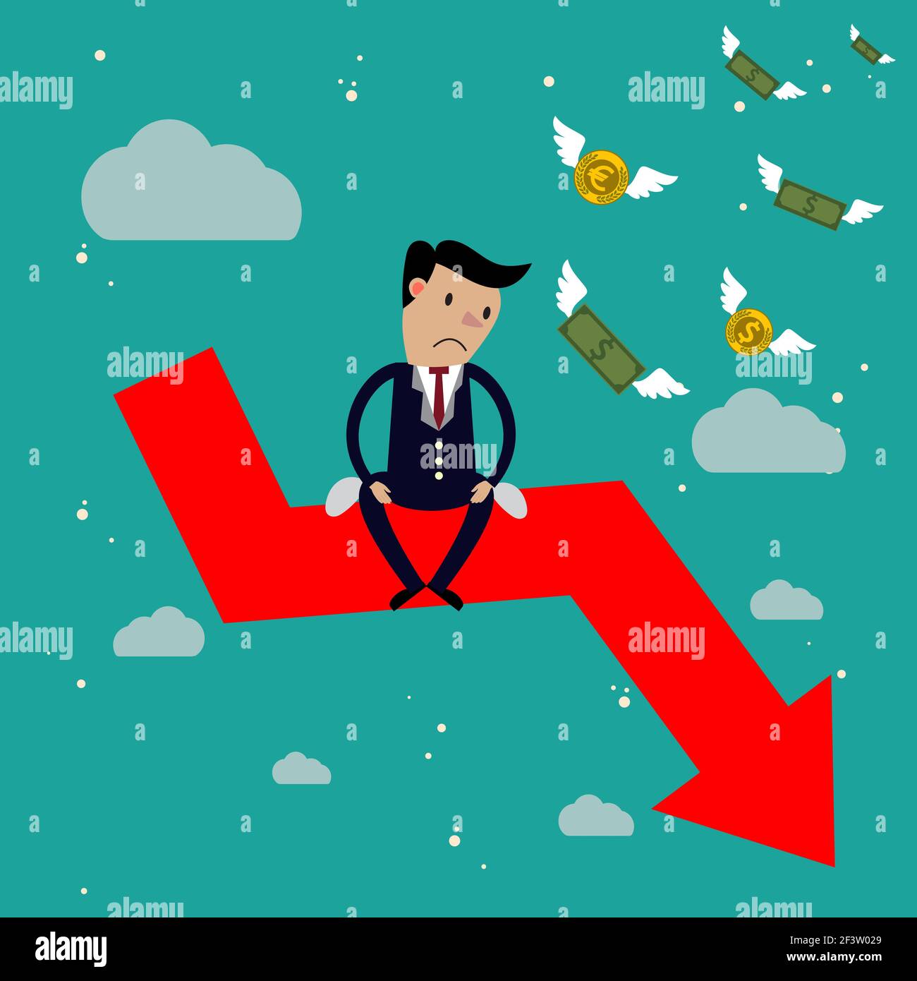 Businessman sit on arrow stock market crash Stock Vector Image & Art ...