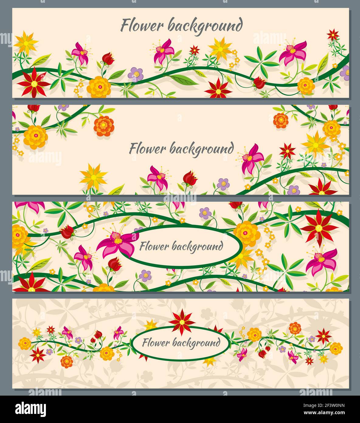 Floral banners vector set with flowers card pattern for invitation ...