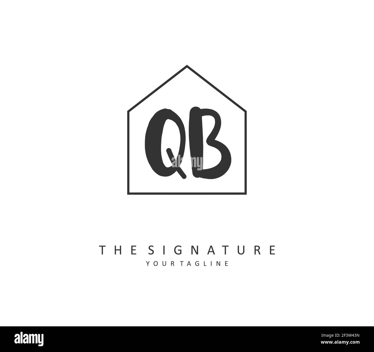 Q B QB Initial letter handwriting and signature logo. A concept handwriting initial logo with