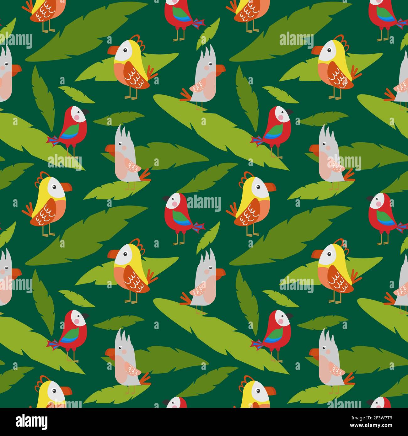 Pattern with tropical parrots and leaves.  Stock Vector