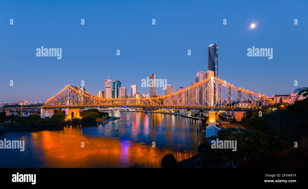 Brisbane city and Story Bridge viewed from Wilsons Outlook. Brisbane is the state capital of Queensland, Australia. Stock Photo