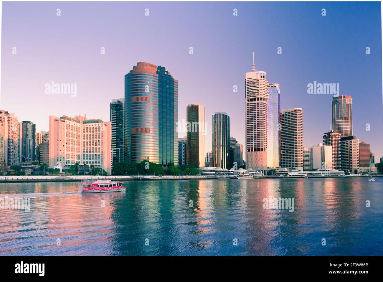 Early morning view of Brisbane city buildings located in the area known as Waterfront Place. Brisbane is the state capital of Queensland, Australia. Stock Photo