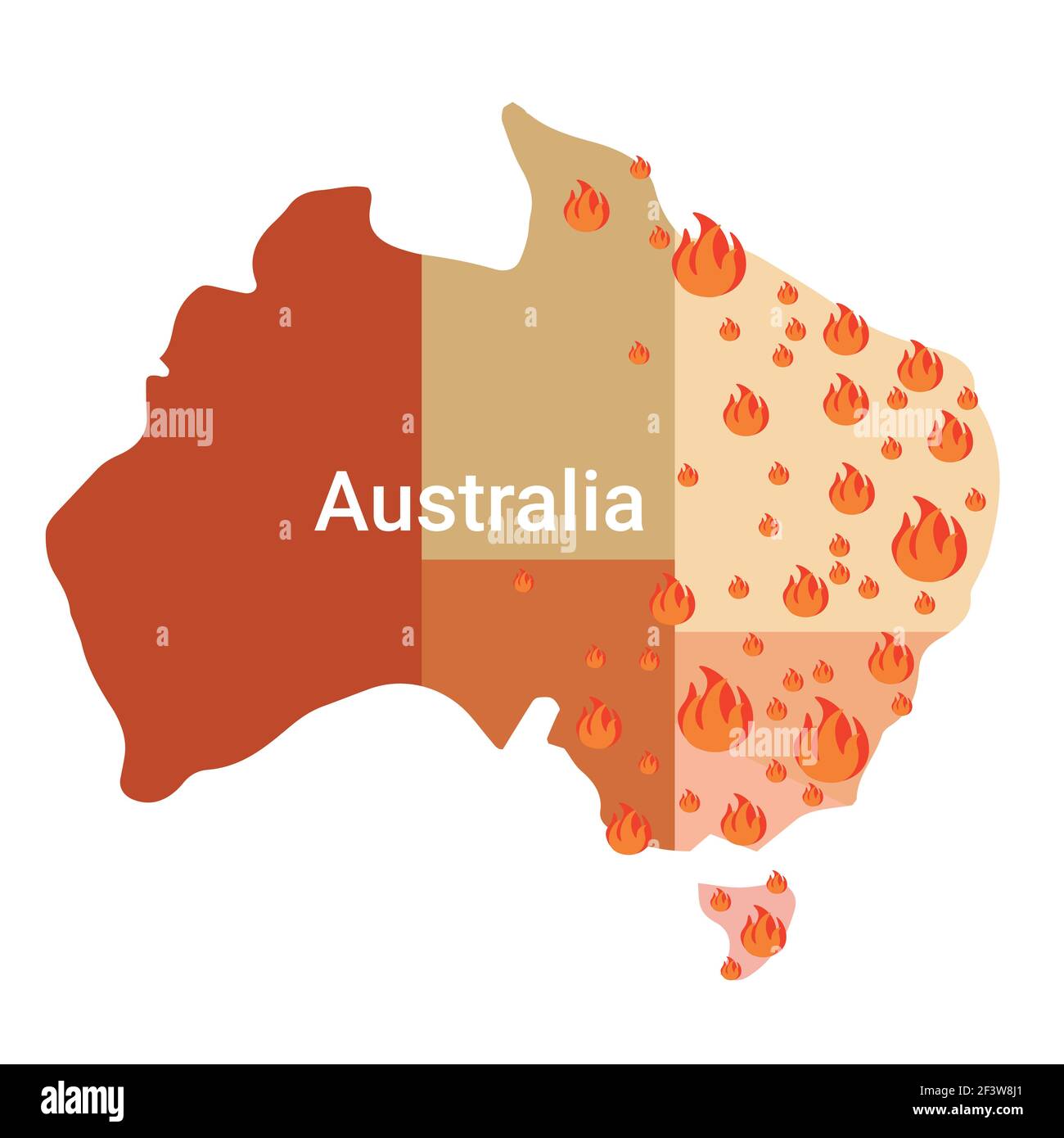map of Australia with fire symbols bushfires seasonal wildfires global 