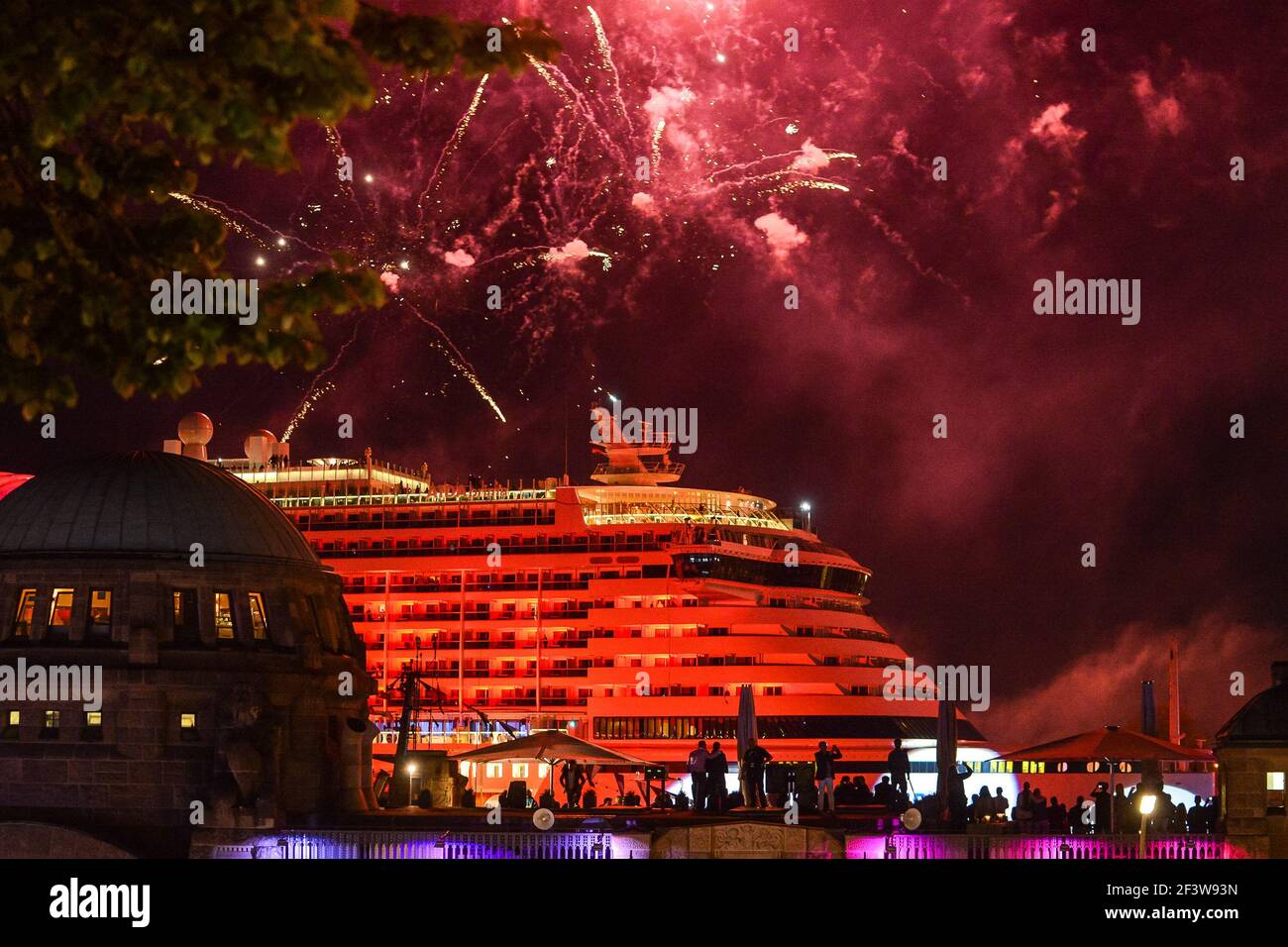 Hamburg. Germany. - May 07, 2016: Hamburg. Germany. City holiday. City festivities. Tourists and types of attractions.Fireworks fireworks at the port on a cruise ship Stock Photo