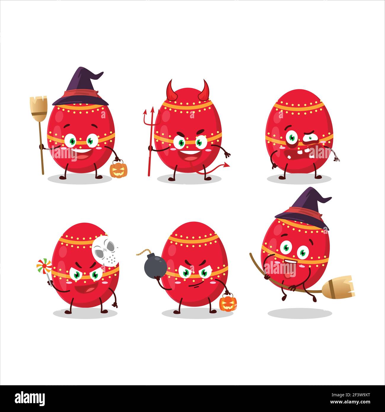 Halloween expression emoticons with cartoon character of red easter egg