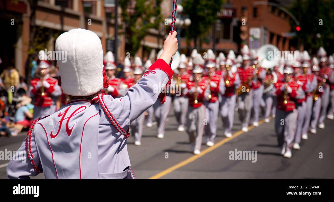 marching band leader with marching band, Victoria Day Parade 2010