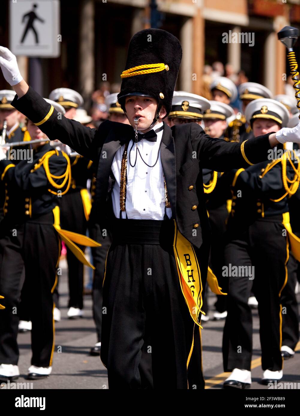 marching band at the Victoria Day Parade 2010, Victoria, Vancouver Island, British Columbia Stock Photo