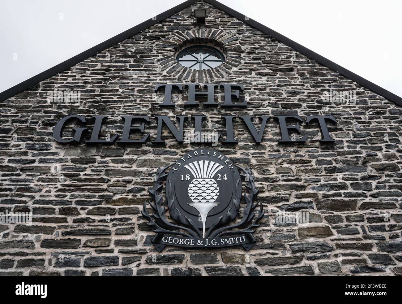 Logo and sign at the Glenlivet Distillery visitor centre in Speyside, Scotland Stock Photo Alamy