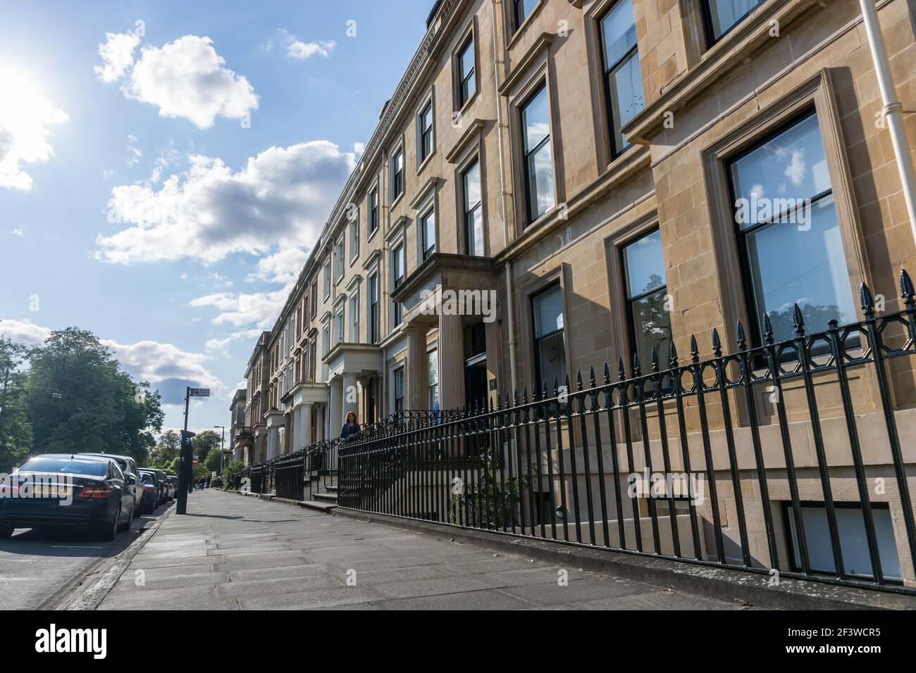 View along Woodside Terrace near Kelvingrove Park in Glasgow Scotland